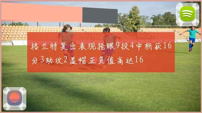 格兰特复出表现抢眼9投4中斩获16分3助攻2盖帽正负值高达16